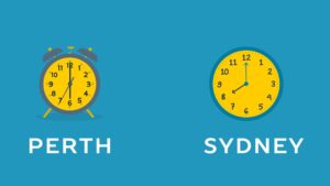 How many hours is Perth behind Sydney